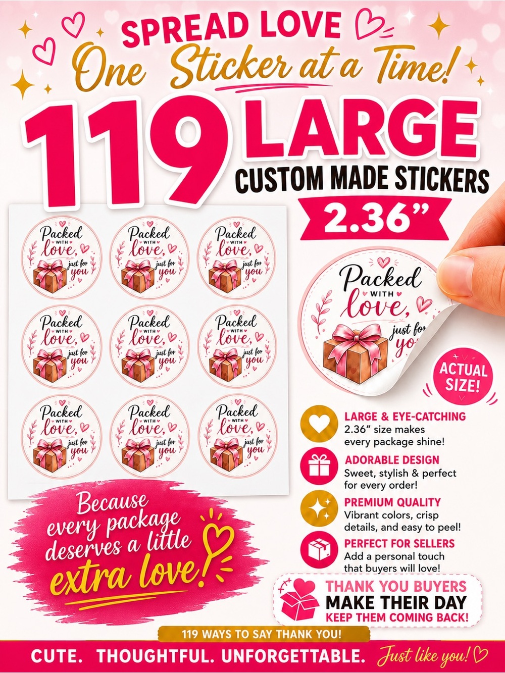119 2.36” Packed with Love' Stickers - Unique Custom Made Stickers!